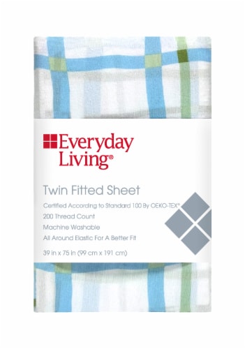 Everyday Living® 200 Threat Count Fitted Sheet Twin - Squiggle Plaid Perspective: front