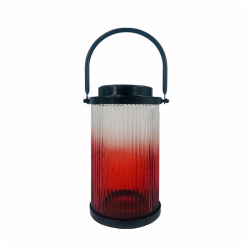 HD Designs Outdoors Solar Glass Lantern - Yellow/Red Perspective: front