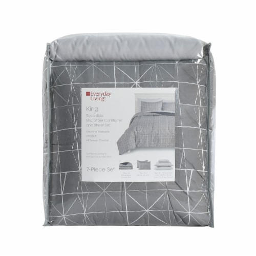 Everyday Living® Geo Lines Reversible King 7 Piece Set - White/Grey Perspective: front