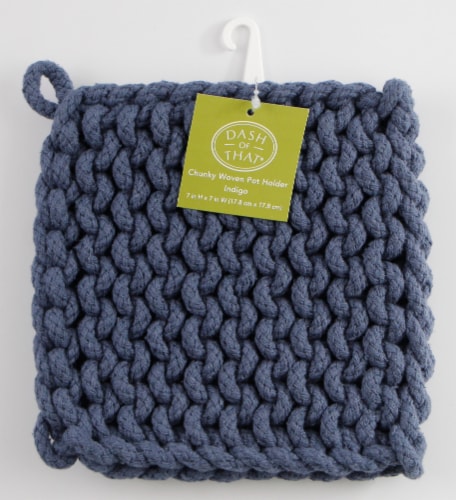 Dash of That® Chunky Knit Potholder - Vintage Indigo Perspective: front