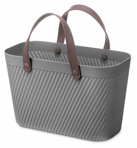 Everyday Living® Resin Tote With Faux Leather Handles - Gray Perspective: front