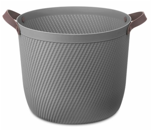 Everyday Living® Round Resin Basket With Faux Leather Handles - Gray Perspective: front
