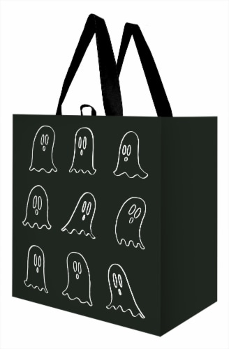 Earthwise Halloween Ghosts Jet Black Reusable Tote Perspective: front