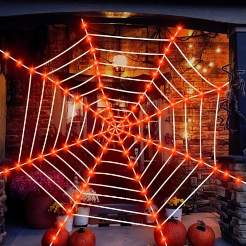 Holiday Home 5 Foot LED Spider Web Light - Orange Perspective: front