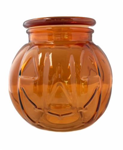 Holiday Home Large Orange Glass Jack O Lantern Perspective: front