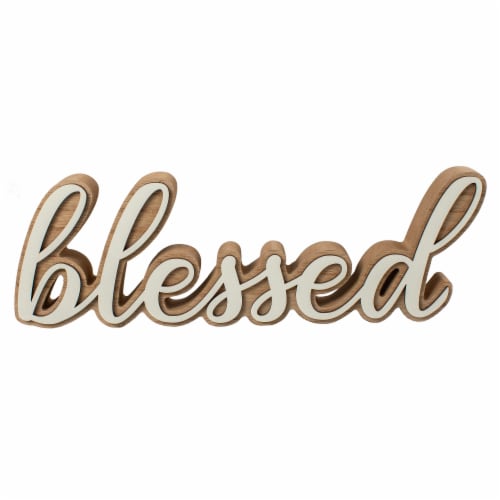 Holiday Home 11.6in Wood Word Sign Blessed Perspective: front