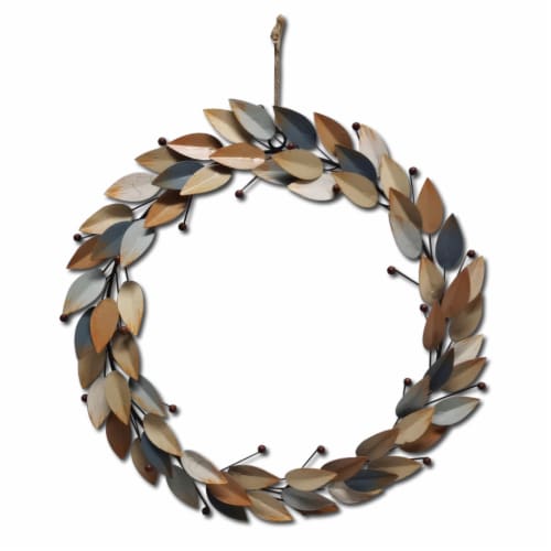 Holiday Home 15.3 in Metal Wreath Leaves Perspective: front