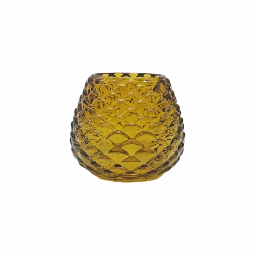 Holiday Home Pinecone Glass Candle Holder - Yellow Perspective: front