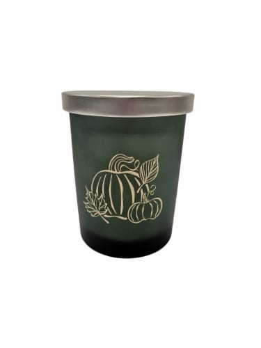 HD Designs Frosted Jar Candle - Harvest Green Pumpkin Print Perspective: front