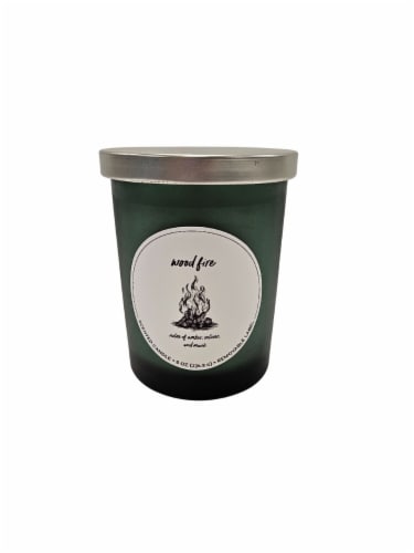 HD Designs Jar Candle Solid Frosted Glass - Harvest Green Wood Fire Perspective: front