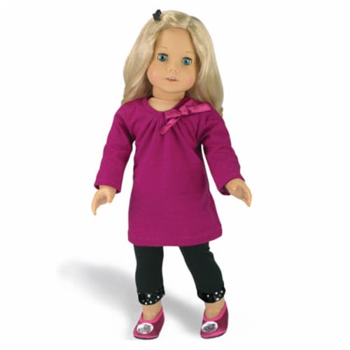 Sophia's - 18  Doll - Berry T-Shirt Dress & Black Sequin Trim Leggings Perspective: front