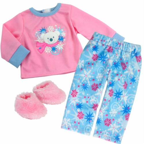 Sophia's Winter PJs and Slippers for 18  Dolls, Pink/Blue Perspective: front
