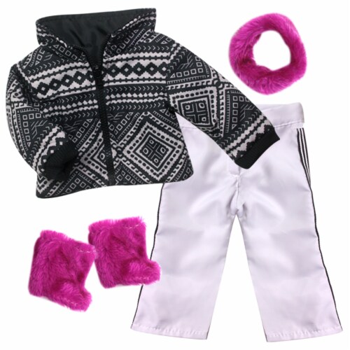 Sophia's - 18  Doll - Geometric Ski Coat, Pants, Berry Neck Warmer & Fur Boots Perspective: front