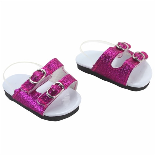 Sophia's - 18  Doll - Sparkle 2 Strap Buckle Sandal - Hot Pink Perspective: front