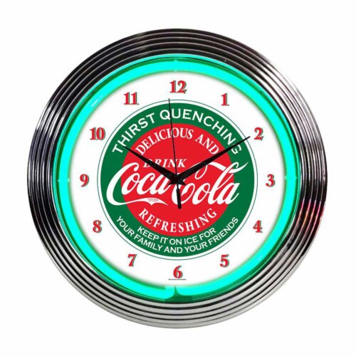 Neonetics Home Indoor Restaurant Kitchen Decorative Coca-Cola Evergreen Neon Wall Clock Perspective: front