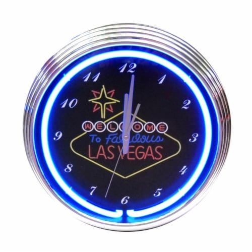 Neonetics Home Indoor Pub Restaurant Hotel Room Decorative Las Vegas Sign Neon Clock Perspective: front