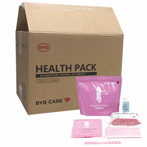 Health Pack PPE Kit (Case of 20 Kits) for School, Student, Kids 6-12 Years - Pink Perspective: front