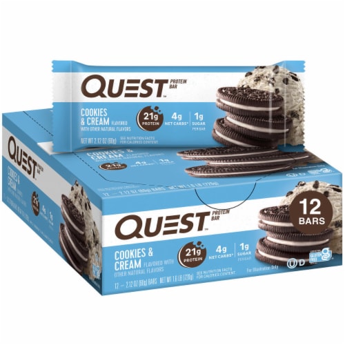 Quest® Cookies & Cream Flavor Protein Bars Perspective: front