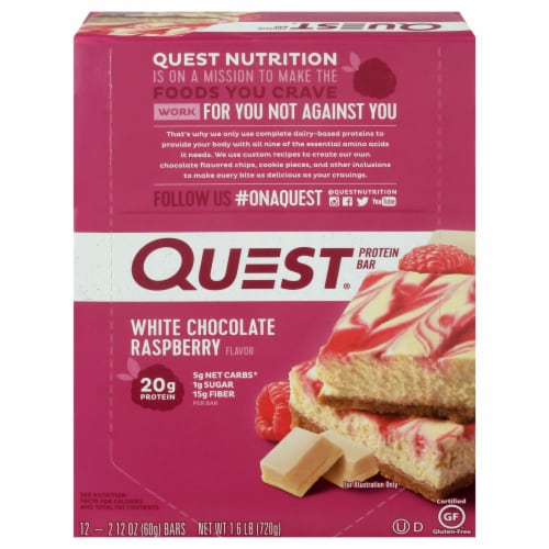 Quest White Chocolate Raspberry Flavor Protein Bars Perspective: front