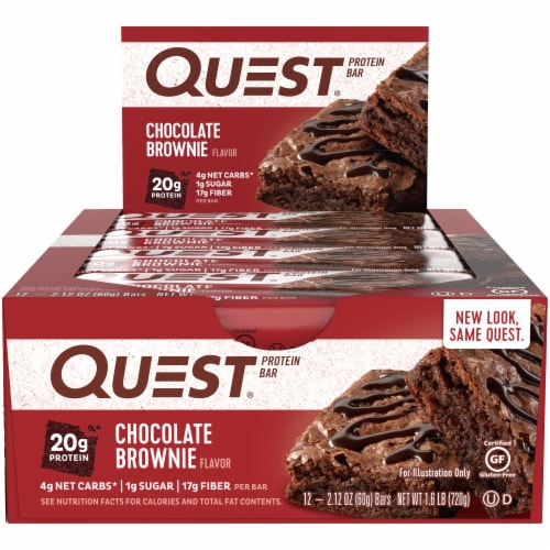 Quest Chocolate Brownie Flavor Protein Bars 12 Count Perspective: front