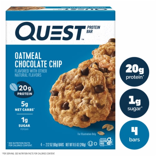 Quest Oatmeal Chocolate Chip Flavor Protein Bars Perspective: front