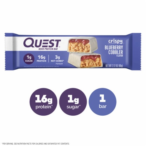 Quest Crispy Blueberry Cobbler Protein Bar Perspective: front