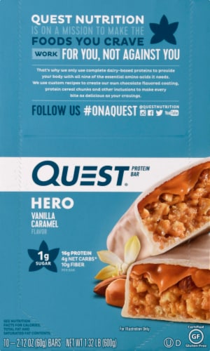Quest HERO Vanilla Caramel Protein Bars Perspective: front