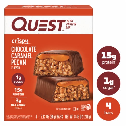 Quest Chocolate Caramel Pecan Hero Protein Bars Perspective: front