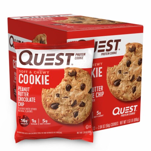 Quest Peanut Butter Chocolate Chip Protein Cookies Perspective: front
