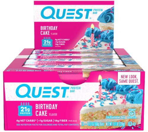 Quest Birthday Cake Protein Bar Perspective: front