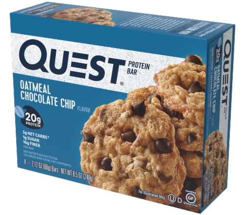 Quest Oatmeal Chocolate Chip Protein Bar Perspective: front
