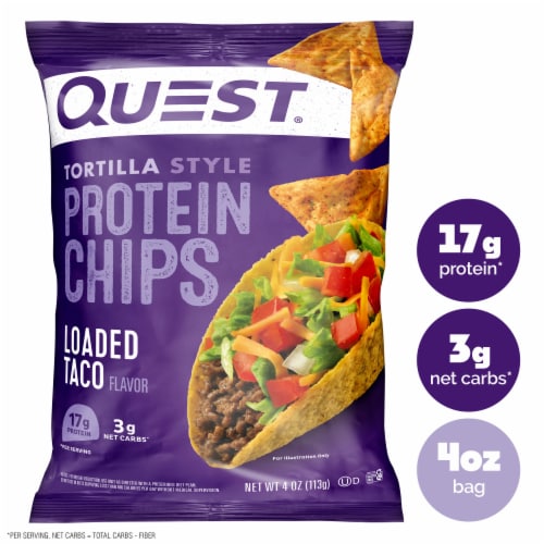 Quest Loaded Taco Tortilla Protein Chips Perspective: front
