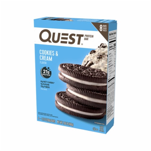 Quest Cookies & Cream Flavor Protein Bars Perspective: front