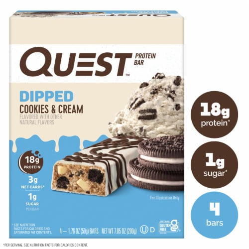 Quest Dipped Cookies & Cream Protein Bars Perspective: front