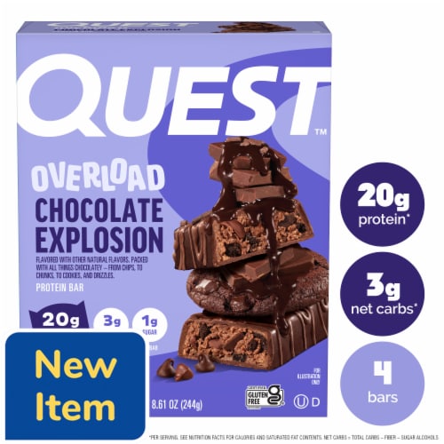 Quest™ Overload Chocolate Explosion Protein Bar Perspective: front