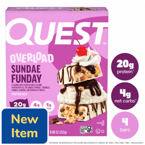 Quest Overload Sundae Funday Protein Bar Perspective: front