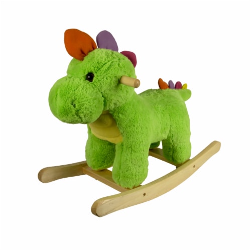 PonyLand Toys Soft Plush Musical Rocking Dinosaur - Green Perspective: front