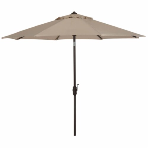 SAFAVIEH Outdoor Collection Ortega 9-Foot Tilt Crank Umbrella Beige Perspective: front
