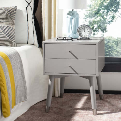 SAFAVIEH Lyla Mid-Century Retro Silver Cap Nightstand Grey / Silver Perspective: front
