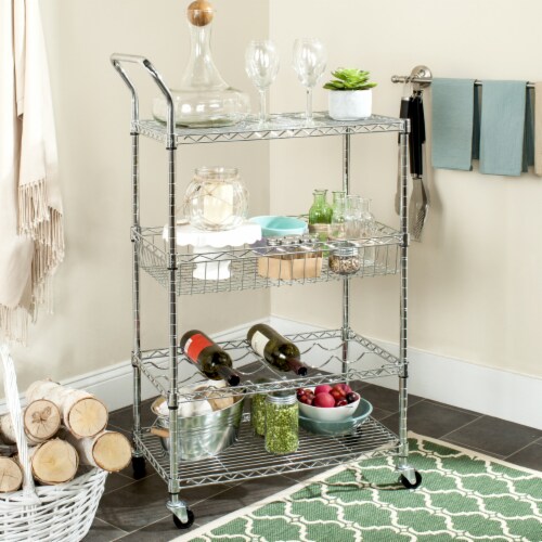 SAFAVIEH Carmen 4-Tier Chrome Wire Adjustable Cart Chrome Perspective: front