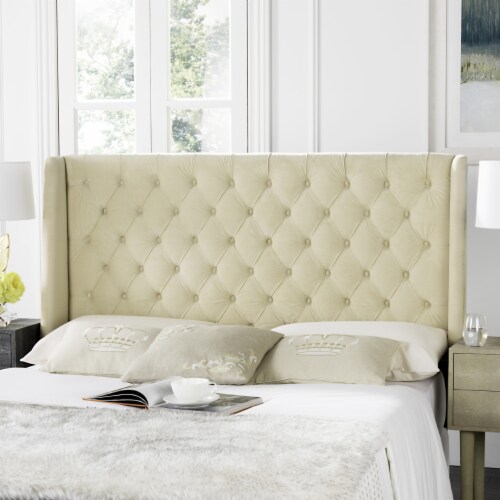 SAFAVIEH London Winged Headboard Flat Nail Head Buckwheat Twin Perspective: front