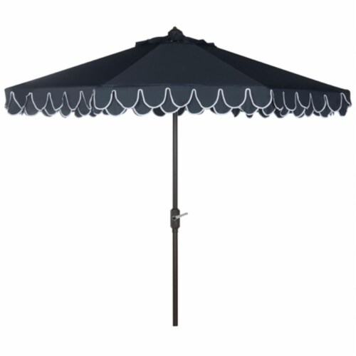 SAFAVIEH Outdoor Collection Elegant Valance 9-Foot Tilt Umbrella Navy / White Perspective: front