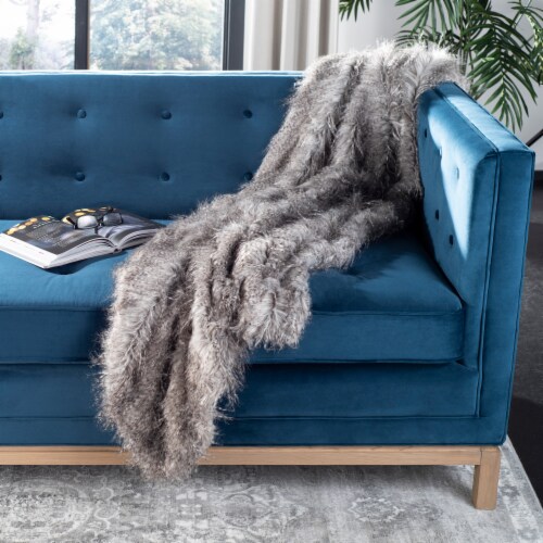 Safavieh Faux Luxe Peacock Throw - Grey Perspective: front