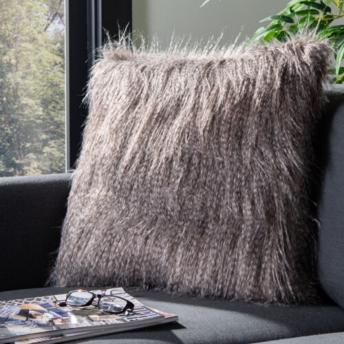 Safavieh Faux Luxe Peacock Pillow - Grey Perspective: front