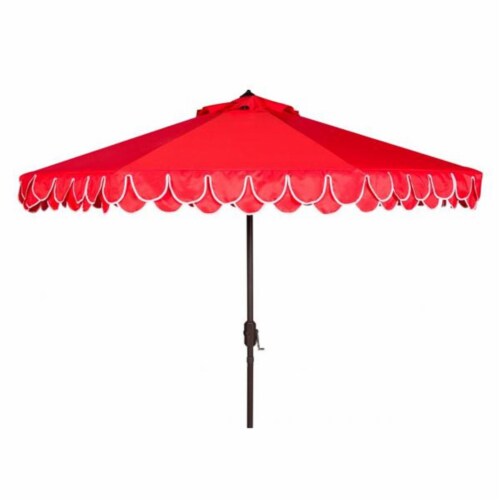 SAFAVIEH Outdoor Collection Elegant Valance 9-Foot Tilt Umbrella Red / White Perspective: front