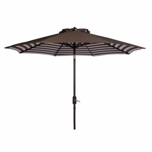SAFAVIEH Outdoor Collection Athens Inside Out Striped 9-Foot Umbrella Brown/White Perspective: front