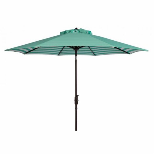 SAFAVIEH Outdoor Collection Athens Inside Out Striped 9-Foot Umbrella Dark Green/White Perspective: front