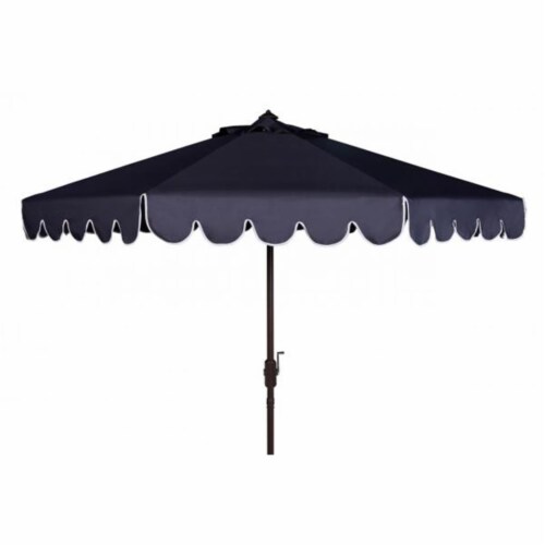 SAFAVIEH Outdoor Collection Venice Single Scallop 9-Foot Tilt Umbrella Navy/White Perspective: front