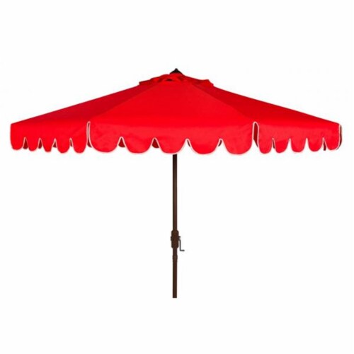 SAFAVIEH Outdoor Collection Venice Single Scallop 9-Foot Tilt Umbrella Red/White Perspective: front
