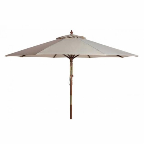 SAFAVIEH Outdoor Collection Cannes 9-Foot Wooden Outdoor Umbrella Beige Perspective: front